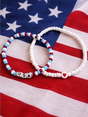 Patriotic USA Bracelet Set 🇺🇸 | Handmade Red White Blue + Heart Bracelet Duo